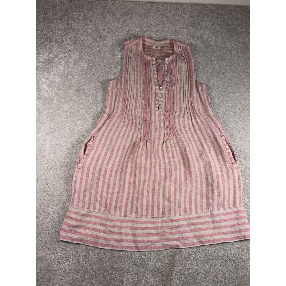 Faherty Isha Linen Dress S Pink Stripe Sleeveless Beach Tunic Shift Boho Pockets